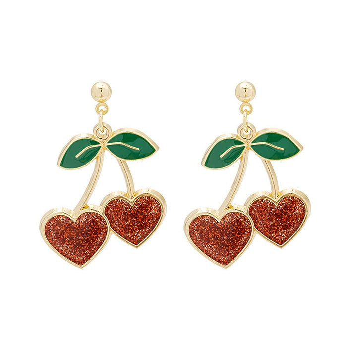 Wholesale diamond inlaid alloy Cherry Earrings JDC-ES-GSMDD030 Earrings 萌豆豆 E1702-1SLIVER Wholesale Jewelry JoyasDeChina Joyas De China