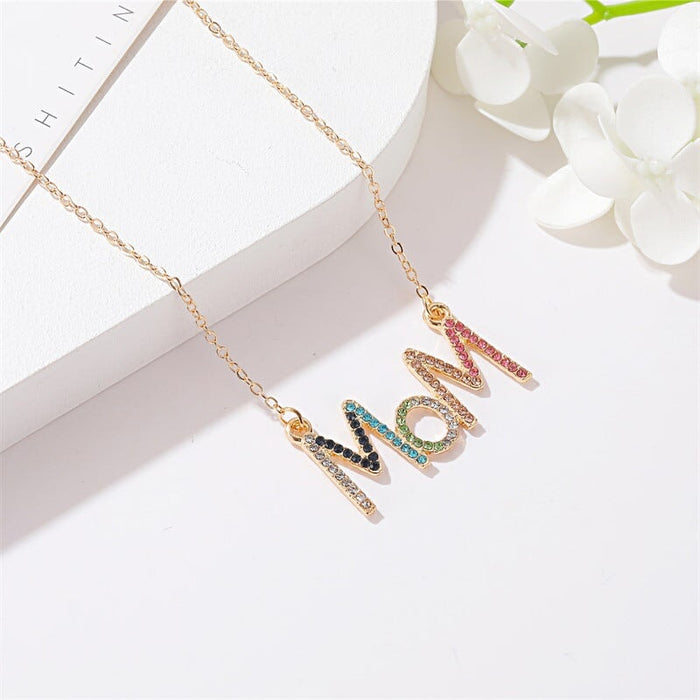 Wholesale diamond inlaid mom letter necklace simple mother's Day gift JDC-NE-D012 Necklaces 晴雯 Wholesale Jewelry JoyasDeChina Joyas De China