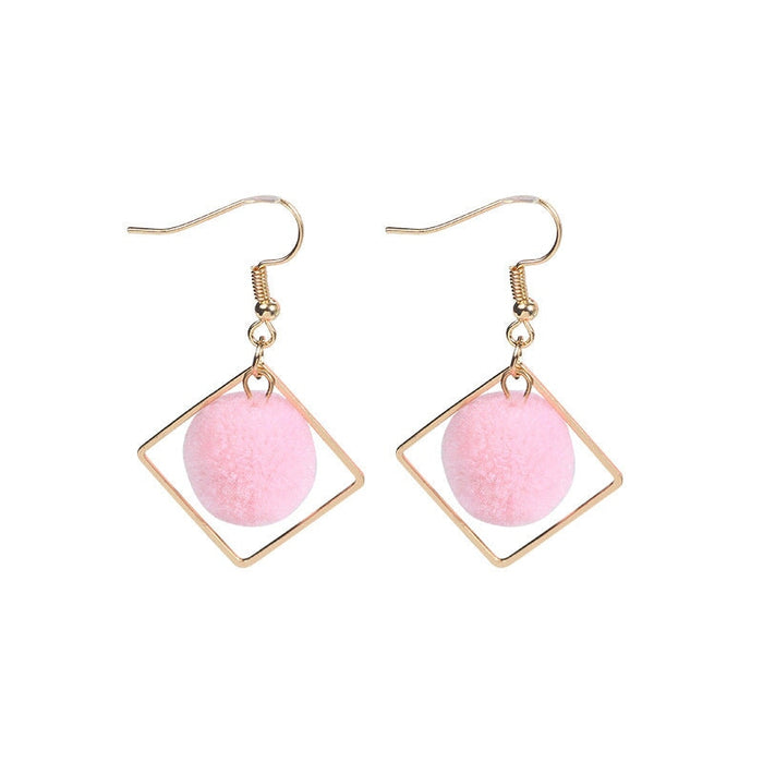 Wholesale Diamond Multicolor Hairball Earrings JDC-ES-GSMDD022 Earrings 萌豆豆 E1633-3 pink Wholesale Jewelry JoyasDeChina Joyas De China