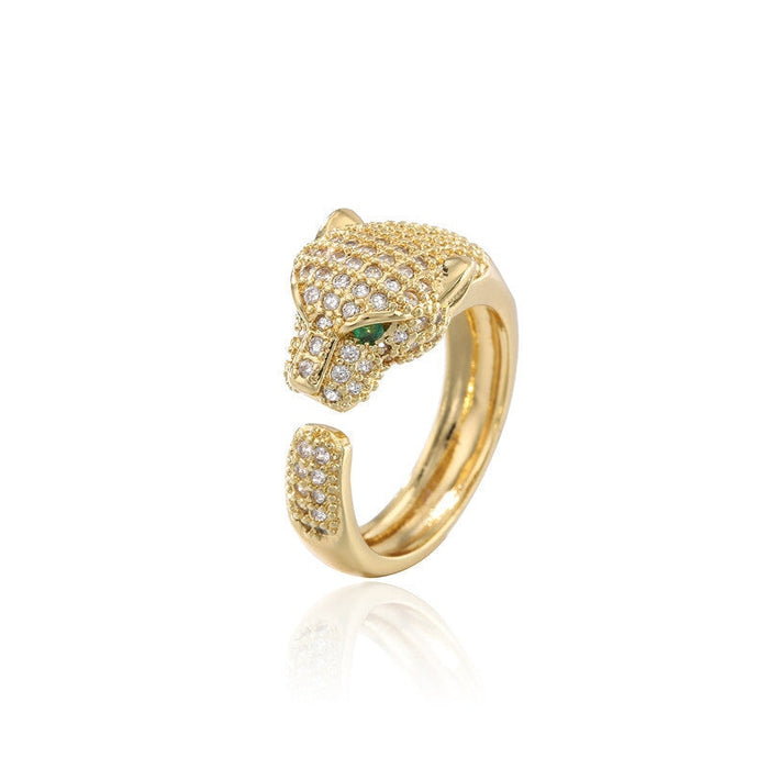 Wholesale diamond-set adjustable leopard head opening metal ring MOQ≥5 JDC-RS-NS013 Rings 尼森 golden MOQ5 Wholesale Jewelry JoyasDeChina Joyas De China