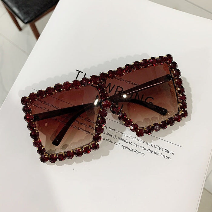 Wholesale diamond-set square frame sunglasses JDC-SG-KD129 Sun Glasses 珂盾 Deep tea 1 Wholesale Jewelry JoyasDeChina Joyas De China