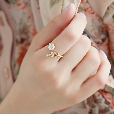 Wholesale diamond twist leaf flower open alloy ring JDC-RS-RL038 Rings 瑞列 Golden Wholesale Jewelry JoyasDeChina Joyas De China