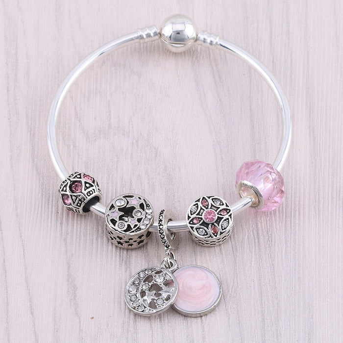 Wholesale DIY Alloy Silver Plated Bracelet (F) JDC-BT-XingL049 Bracelet 星銮 pink Diameter 6cm Wholesale Jewelry JoyasDeChina Joyas De China