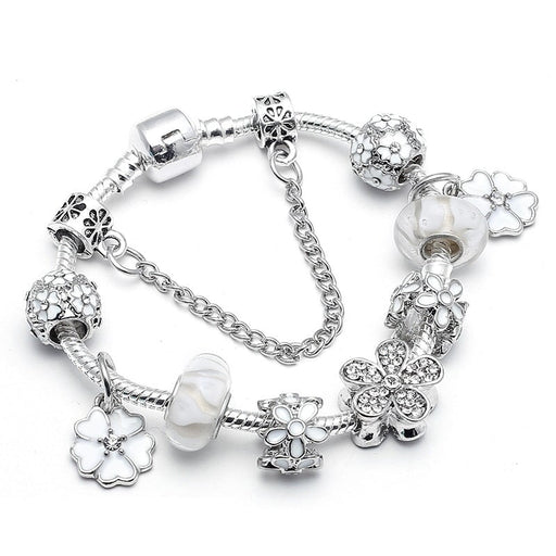 Wholesale DIY White Flower Beaded Electroplated Alloy Bracelet (F) JDC-BT-XingL060 Bracelet 星銮 16cm Wholesale Jewelry JoyasDeChina Joyas De China