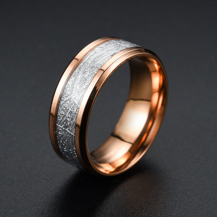 Wholesale double beveled oil inlaid silk pattern stainless steel ring JDC-RS-ts092 Rings 腾穗 rose gold 6 Wholesale Jewelry JoyasDeChina Joyas De China