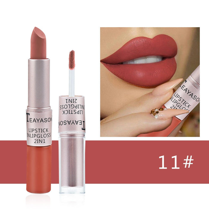 Wholesale double head non-stick cup matte matte lip gloss light bean paste non-fading dipped cup lipstick JDC-MK-XuQ001 lipstick 徐芹 11 Wholesale Jewelry JoyasDeChina Joyas De China