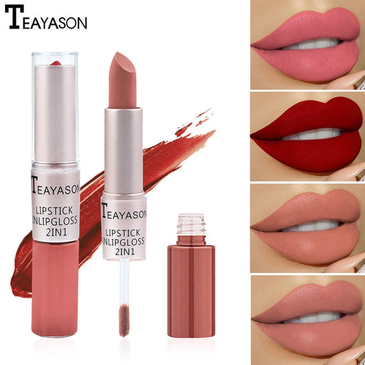 Wholesale double head non-stick cup matte matte lip gloss light bean paste non-fading dipped cup lipstick JDC-MK-XuQ001 lipstick 徐芹 Wholesale Jewelry JoyasDeChina Joyas De China