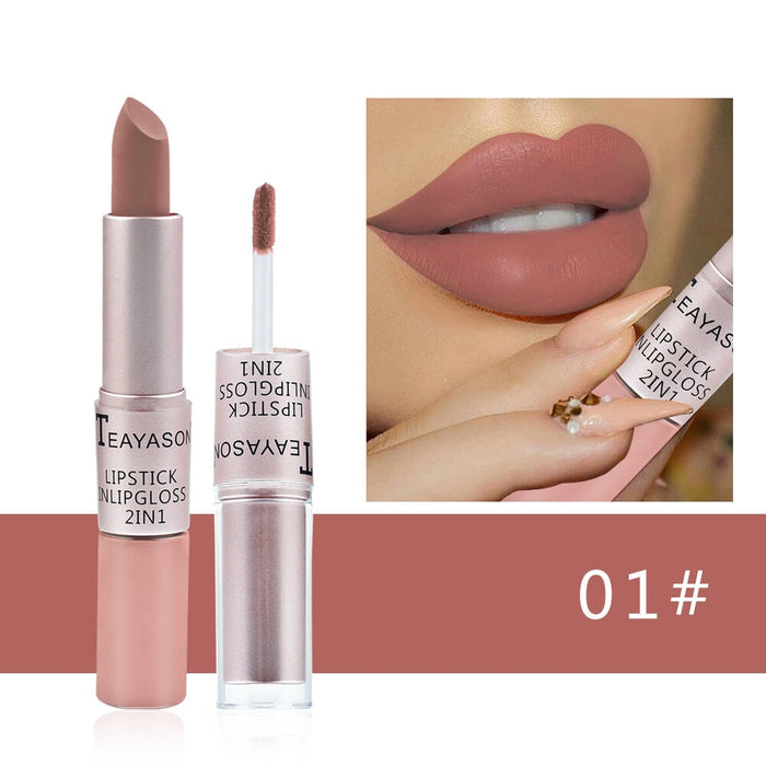 Wholesale double head non-stick cup matte matte lip gloss light bean paste non-fading dipped cup lipstick JDC-MK-XuQ001 lipstick 徐芹 Wholesale Jewelry JoyasDeChina Joyas De China