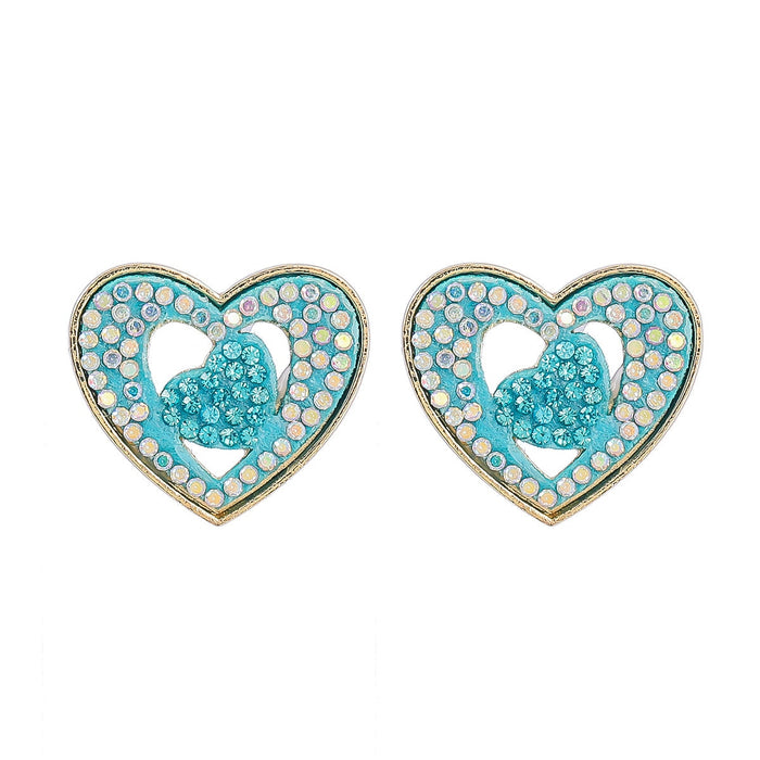 Wholesale double layer heart shape geometric alloy diamond earrings JDC-ES-JL953 Earrings 氿乐 blue Wholesale Jewelry JoyasDeChina Joyas De China
