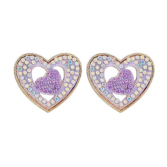 Wholesale double layer heart shape geometric alloy diamond earrings JDC-ES-JL953 Earrings 氿乐 purple Wholesale Jewelry JoyasDeChina Joyas De China