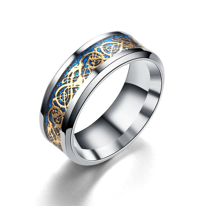 Wholesale dragon pattern stainless steel ring JDC-RS-ts094 Rings 腾穗 Blue No. 6 Wholesale Jewelry JoyasDeChina Joyas De China