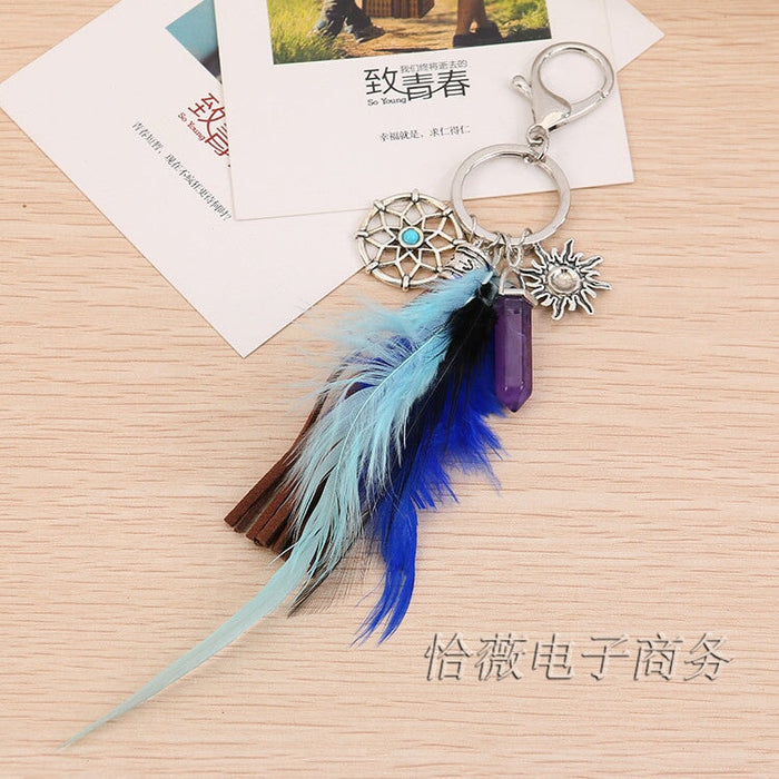 Wholesale dreamcatcher pendant feather opal tassel keychain JDC-KC-QiaW002 Keychains 恰薇 4 ok Wholesale Jewelry JoyasDeChina Joyas De China