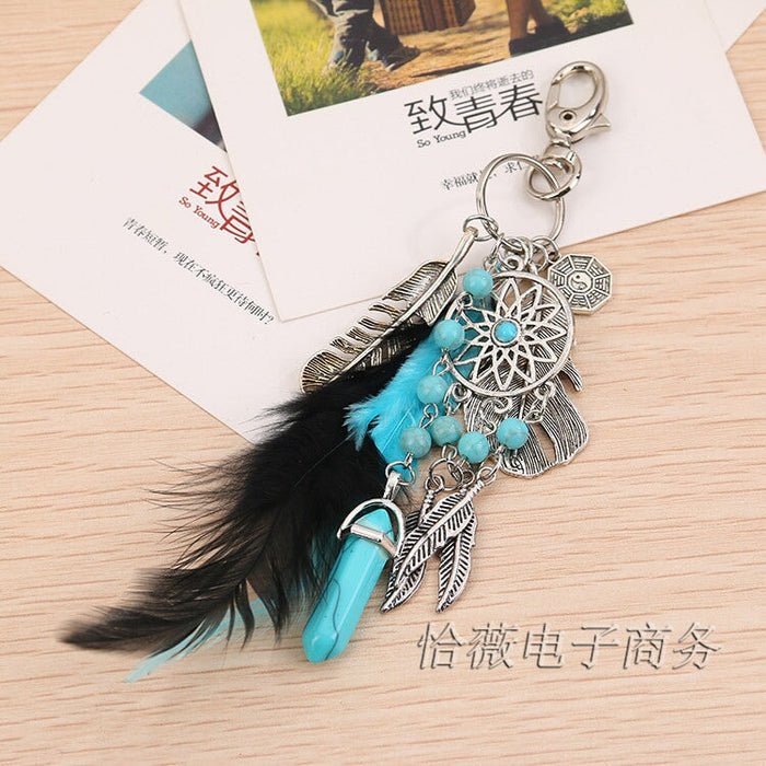 Wholesale dreamcatcher pendant feather opal tassel keychain JDC-KC-QiaW002 Keychains 恰薇 5 ok Wholesale Jewelry JoyasDeChina Joyas De China