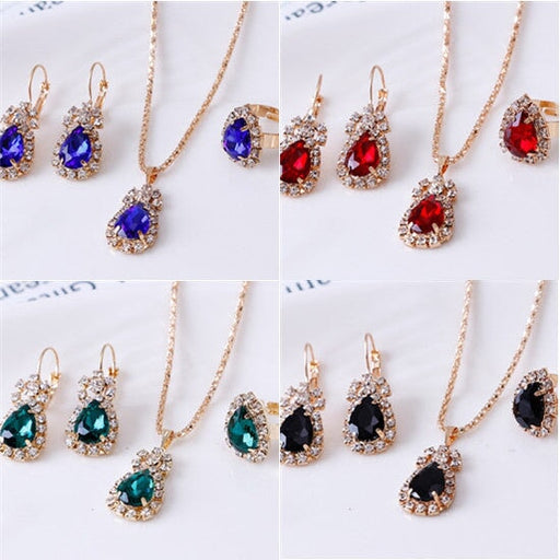 Wholesale drip rhinestone necklace earring ring alloy set MOQ≥2 JDC-NE-RL012 Necklaces 瑞列 Wholesale Jewelry JoyasDeChina Joyas De China