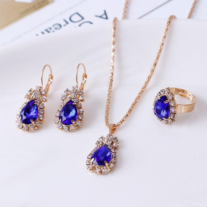 Wholesale drip rhinestone necklace earring ring alloy set MOQ≥2 JDC-NE-RL012 Necklaces 瑞列 Wholesale Jewelry JoyasDeChina Joyas De China