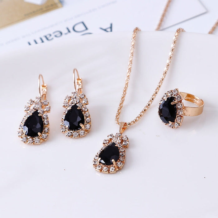Wholesale drip rhinestone necklace earring ring alloy set MOQ≥2 JDC-NE-RL012 Necklaces 瑞列 Wholesale Jewelry JoyasDeChina Joyas De China