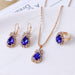Wholesale drip rhinestone necklace earring ring alloy set MOQ≥2 JDC-NE-RL012 Necklaces 瑞列 MOQ2 biue Wholesale Jewelry JoyasDeChina Joyas De China