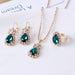 Wholesale drip rhinestone necklace earring ring alloy set MOQ≥2 JDC-NE-RL012 Necklaces 瑞列 MOQ2 Green Wholesale Jewelry JoyasDeChina Joyas De China