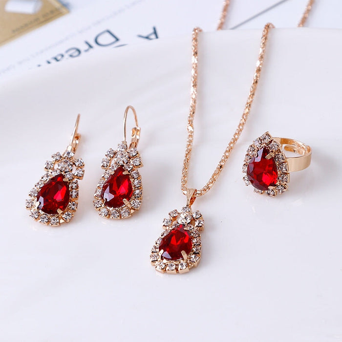Wholesale drip rhinestone necklace earring ring alloy set MOQ≥2 JDC-NE-RL012 Necklaces 瑞列 MOQ2 red Wholesale Jewelry JoyasDeChina Joyas De China