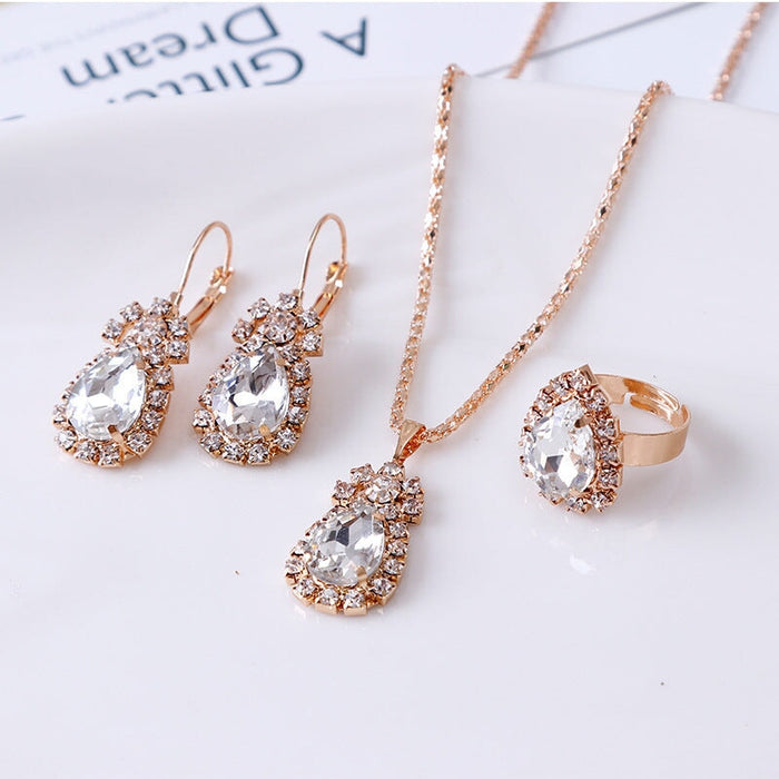 Wholesale drip rhinestone necklace earring ring alloy set MOQ≥2 JDC-NE-RL012 Necklaces 瑞列 MOQ2 White Wholesale Jewelry JoyasDeChina Joyas De China