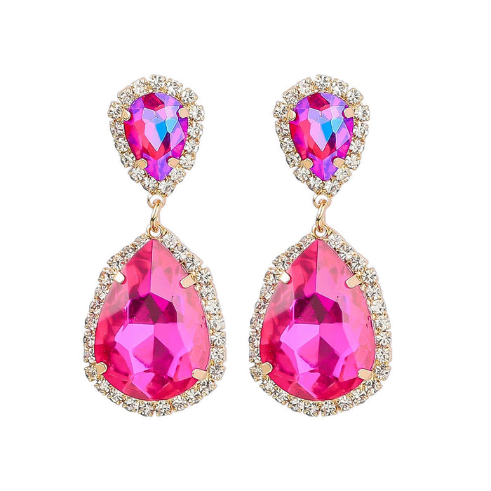 Wholesale Drop Shape Alloy Color Rhinestone Earrings JDC-ES-JL941 Earrings 氿乐 rose red Wholesale Jewelry JoyasDeChina Joyas De China