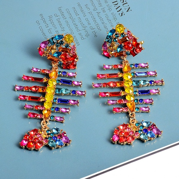 Wholesale Earrings Fish bone fancy Rhinestones Alloy JDC-ES-SK014 Earrings JoyasDeChina Wholesale Jewelry JoyasDeChina Joyas De China