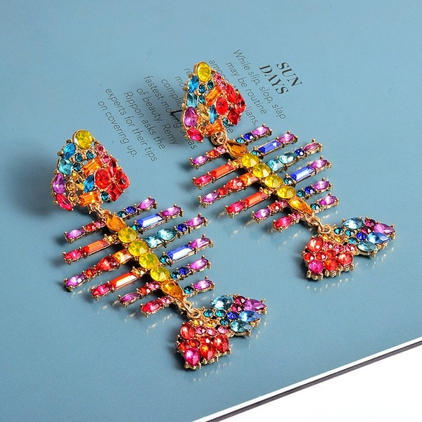 Wholesale Earrings Fish bone fancy Rhinestones Alloy JDC-ES-SK014 Earrings JoyasDeChina Wholesale Jewelry JoyasDeChina Joyas De China