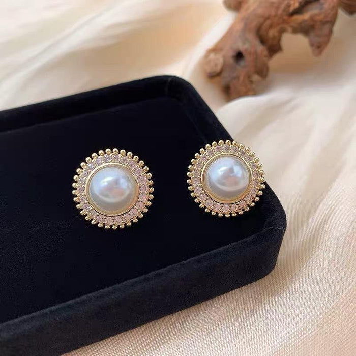 Wholesale earrings full diamond pearl earrings 925 silver needle small round set diamond JDC-ES-xc101 Earrings JoyasDeChina E245 Wholesale Jewelry JoyasDeChina Joyas De China