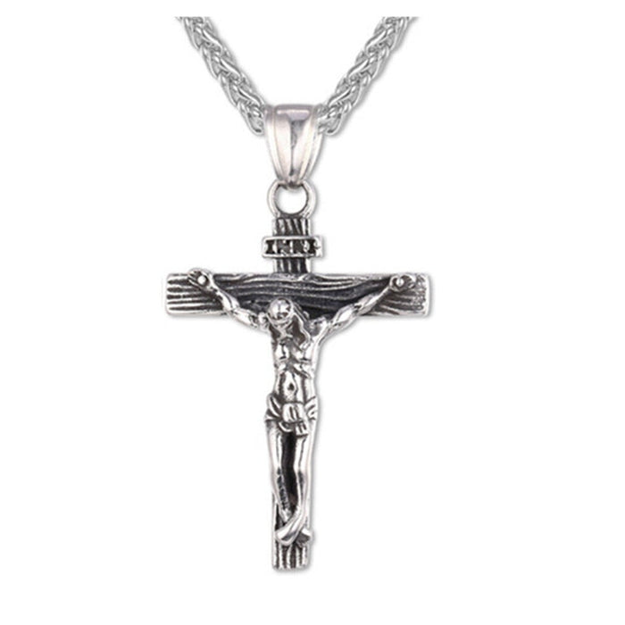 Wholesale Easter Jesus Cross Long Alloy Necklace JDC-NE-PanX001 Necklaces 盼赐 silver Wholesale Jewelry JoyasDeChina Joyas De China