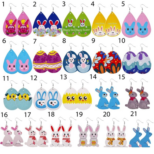 Wholesale Easter Reversible Leather Earrings Cute Print Earrings JDC-ES-ZL001 Earrings 钻拉 Wholesale Jewelry JoyasDeChina Joyas De China