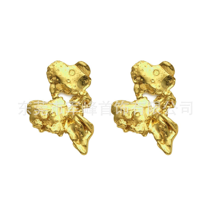 Wholesale Electroplated Brass Lava Irregular Earrings JDC-ES-Junf007 Earrings 军峰 gold Wholesale Jewelry JoyasDeChina Joyas De China