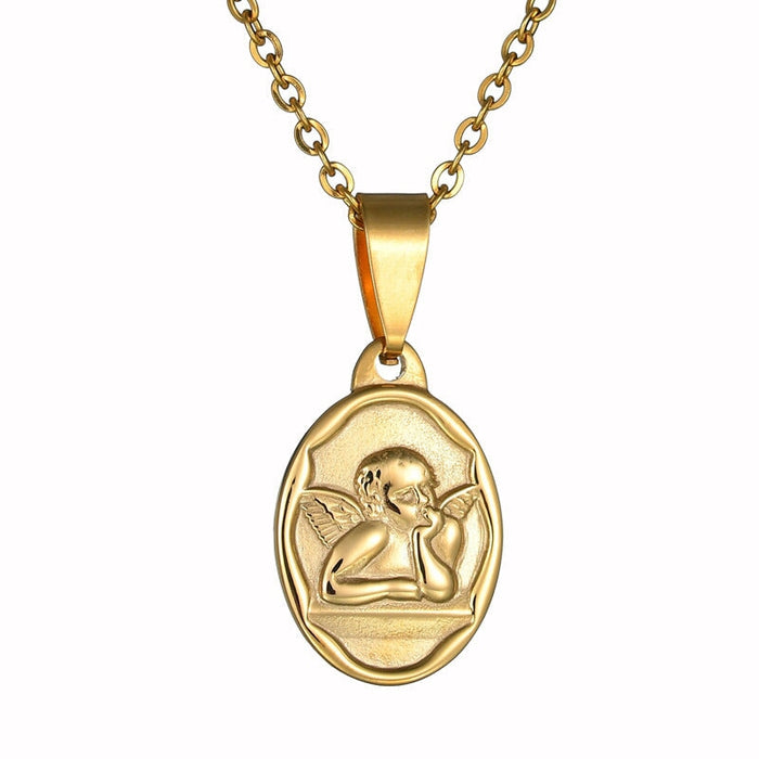 Wholesale Eros Cupid Plated Stainless Steel Necklace JDC-NE-RXSFL009 Necklaces 尚芙乐 steel color Wholesale Jewelry JoyasDeChina Joyas De China