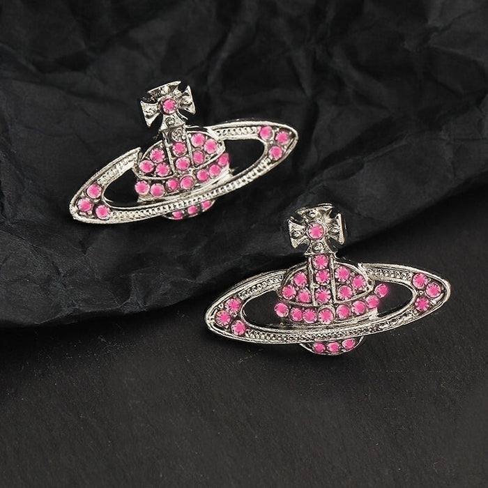 Wholesale European Saturn Diamond Earrings JDC-ES-FanD001 Earrings 繁鼎 pink Wholesale Jewelry JoyasDeChina Joyas De China