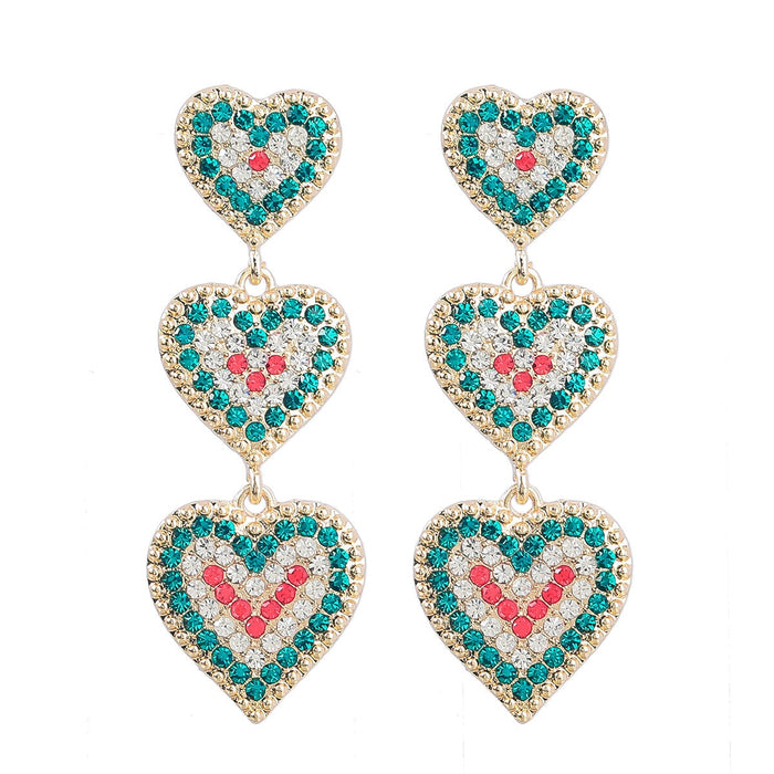 Wholesale Fancy Color Diamond Love Multi-Layer Earrings JDC-ES-JL949 Earrings 氿乐 Green white Wholesale Jewelry JoyasDeChina Joyas De China