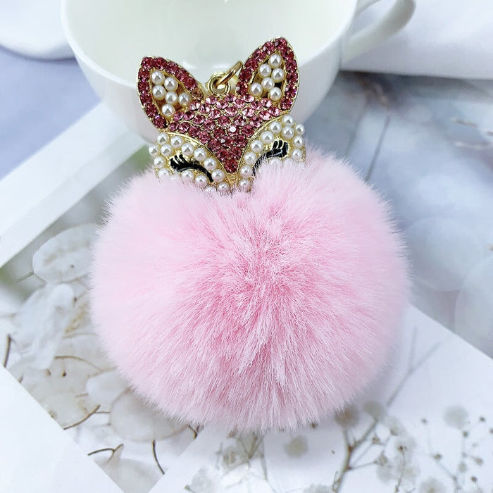 Wholesale faux Rex rabbit hair rhinestone keychain MOQ≥10 JDC-KC-YZ003 Keychains 永泽 2 minimum 10 pieces for wholesale Wholesale Jewelry JoyasDeChina Joyas De China