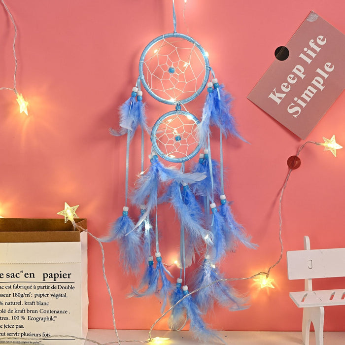 Wholesale Feather Ribbon Plastic Circle DreamCatcher Home Wall Decoration JDC-DC-JunX001 Dreamcatcher 俊贤 blue with lights Wholesale Jewelry JoyasDeChina Joyas De China