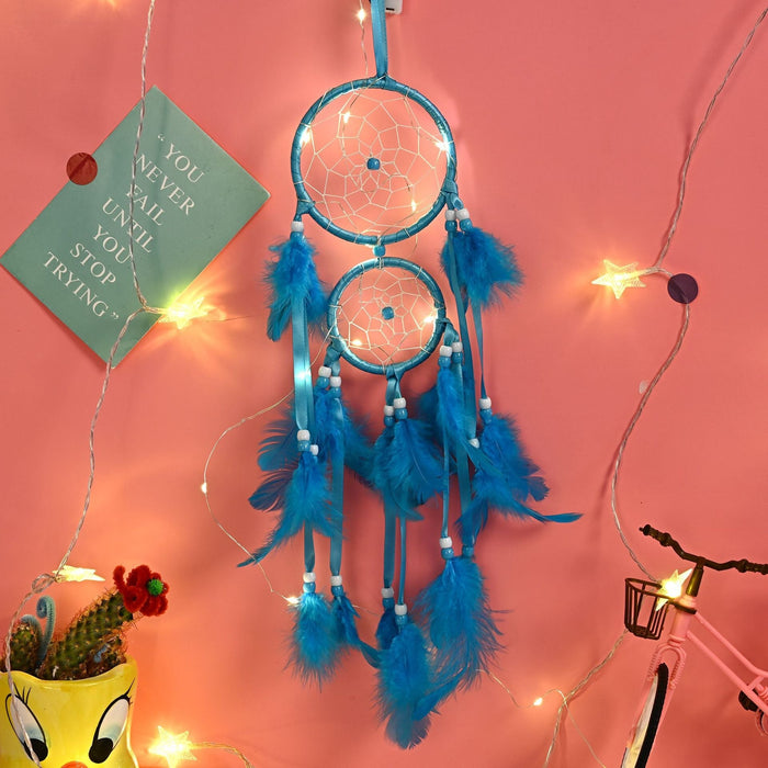 Wholesale Feather Ribbon Plastic Circle DreamCatcher Home Wall Decoration JDC-DC-JunX001 Dreamcatcher 俊贤 lake blue with lights Wholesale Jewelry JoyasDeChina Joyas De China