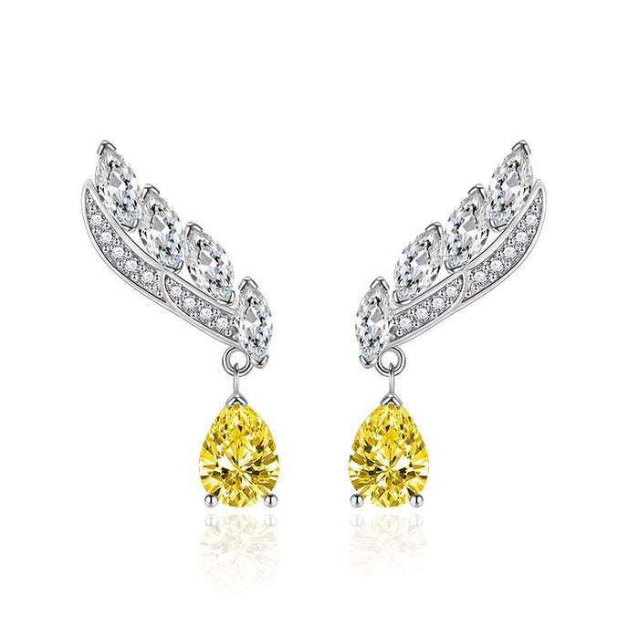 Wholesale feather yellow silver plated earrings JDC-ES-BZ007 Earrings 标志 Wholesale Jewelry JoyasDeChina Joyas De China