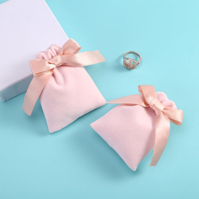 Wholesale flannel drawstring pocket jewelry storage bag JDC-JP-LinL009 Jewelry packaging 霖栾 pink ribbon 7*9cm Wholesale Jewelry JoyasDeChina Joyas De China