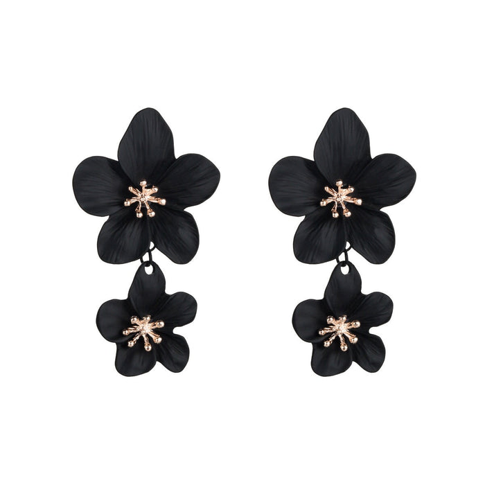 Wholesale flower double layer long green alloy earrings JDC-ES-HEM002 Earrings 和鸣 Wholesale Jewelry JoyasDeChina Joyas De China
