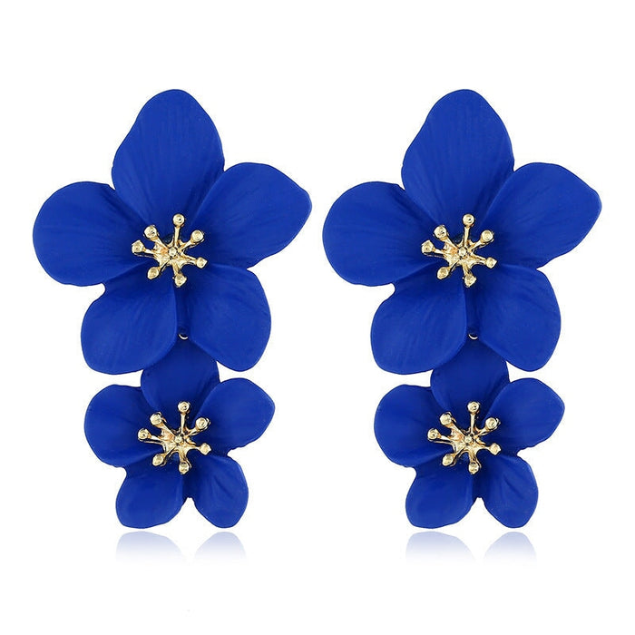 Wholesale flower double layer long green alloy earrings JDC-ES-HEM002 Earrings 和鸣 royal blue Wholesale Jewelry JoyasDeChina Joyas De China