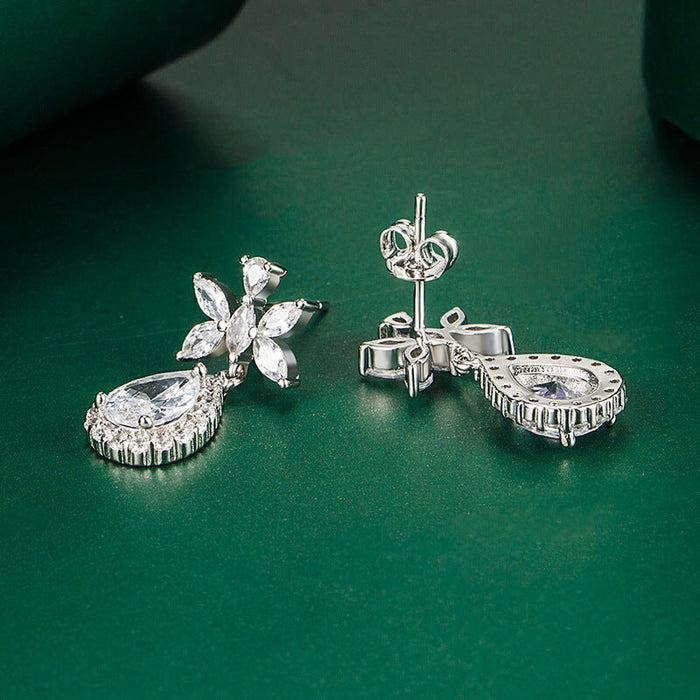 Wholesale flower long pink silver plated earrings JDC-ES-BZ015 Earrings 标志 Wholesale Jewelry JoyasDeChina Joyas De China