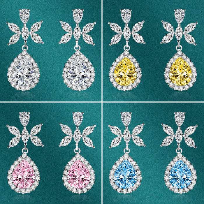 Wholesale flower long pink silver plated earrings JDC-ES-BZ015 Earrings 标志 Wholesale Jewelry JoyasDeChina Joyas De China