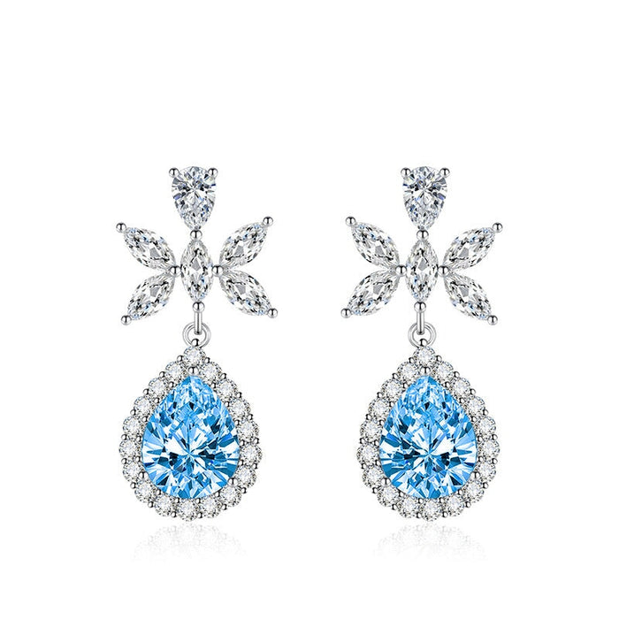 Wholesale flower long pink silver plated earrings JDC-ES-BZ015 Earrings 标志 blue Wholesale Jewelry JoyasDeChina Joyas De China
