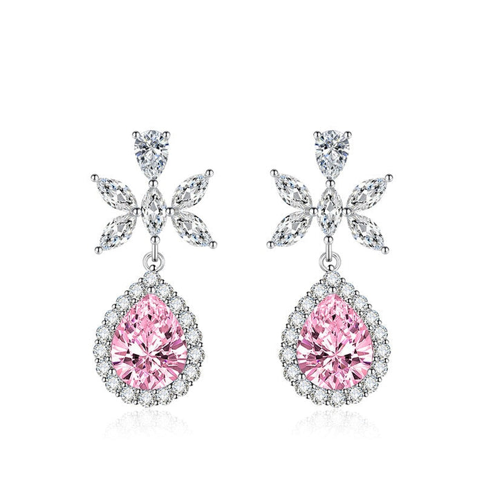 Wholesale flower long pink silver plated earrings JDC-ES-BZ015 Earrings 标志 pink Wholesale Jewelry JoyasDeChina Joyas De China
