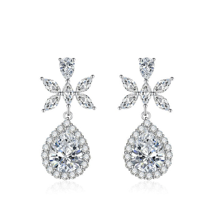 Wholesale flower long pink silver plated earrings JDC-ES-BZ015 Earrings 标志 White Wholesale Jewelry JoyasDeChina Joyas De China