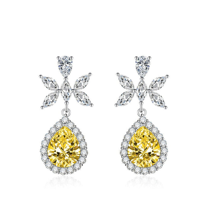 Wholesale flower long pink silver plated earrings JDC-ES-BZ015 Earrings 标志 yellow Wholesale Jewelry JoyasDeChina Joyas De China