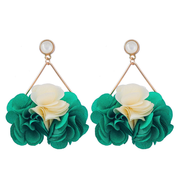 Wholesale Flower Multilayer Braided Fabric Alloy Earrings JDC-ES-JL958 Earrings 氿乐 green Wholesale Jewelry JoyasDeChina Joyas De China