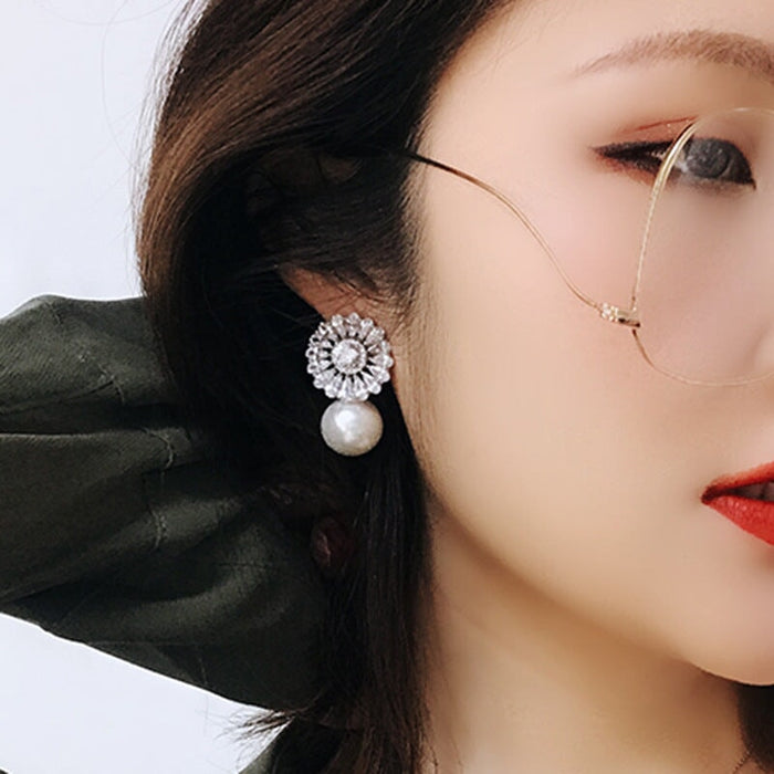 Wholesale flower pearl zircon ladies earrings JDC-ES-Caos001 Earrings 曹适 Wholesale Jewelry JoyasDeChina Joyas De China
