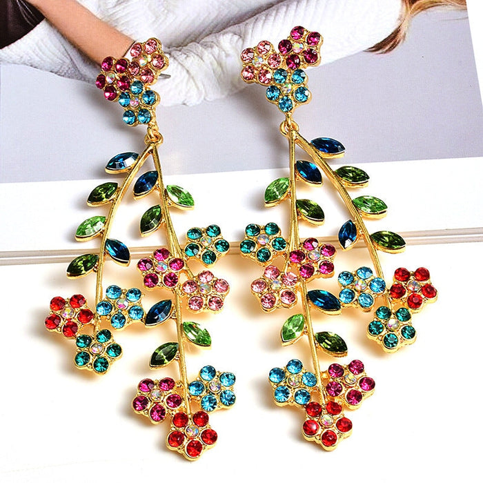 Wholesale Flower Rhinestone Electroplating Alloy Earrings JDC-ES-SK088 Earrings 深刻 color Wholesale Jewelry JoyasDeChina Joyas De China